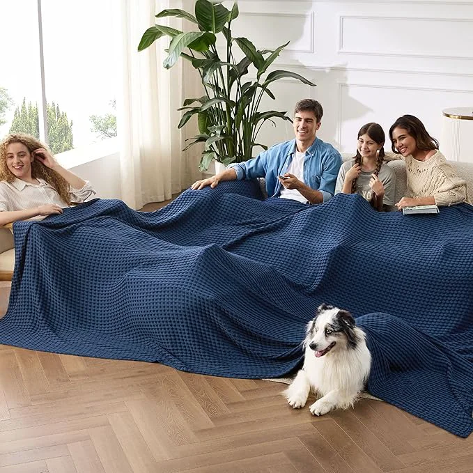 Detailed Bedsure Cooling Cotton Waffle Oversized King Blanket – Lightweight Breathable Rayon Derived from Bamboo for Hot Sleepers Luxury Throws for Bed and Sofa Navy 120×96 Inches Optimized