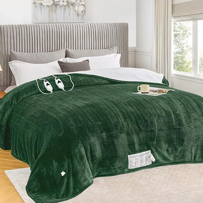 Unique greenoak Heated Blanket Electric King Size 100 quot X90 quot Dual Control Heating Blankets with 10 Levels 8 Hours Auto-Off Soft Sherpa Fluffy House Warming Gifts for Grandma Seniors Momt Jade Green Fine Crafted