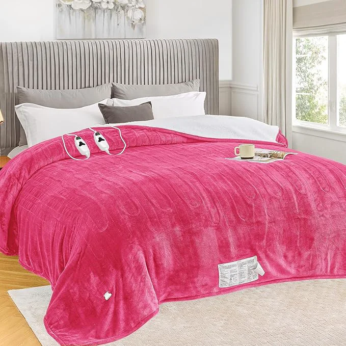Relaxed greenoak Heated Blanket Electric King Size 100 quot X90 quot Dual Control Heating Blanket with 10 Levels 8 Hours Auto-Off Fleece Soft Gifts for Grandma Seniors Mom Coral Pink Powerful