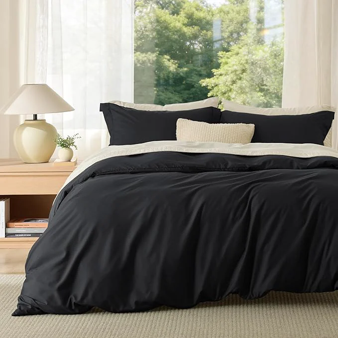 Official Bedsure Duvet Cover Full Size – Soft Double Brushed Bedding Set for Kids amp Adults Zipper Closure 3 Pieces Includes 1 Duvet Cover 80 quot x90 quot amp 2 Pillow Shams NO Comforter Black Recyclable
