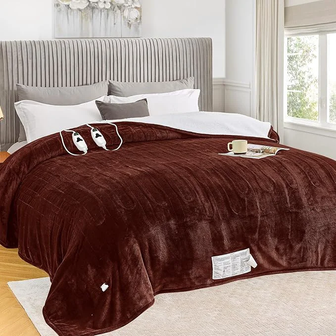 Comfortable greenoak Heated Blanket Electric King Size 100 quot X90 quot Dual Control Heating Blankets with 10 Levels 8 Hours Auto-Off Soft Flannel Sherpa Fluffy House Warming Gifts for Grandma Seniors Mom Mocha Enhanced