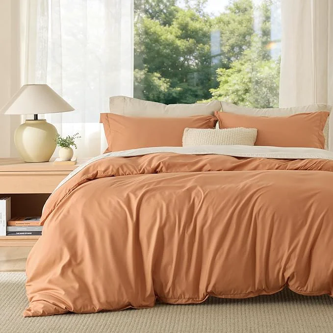 Enhanced Bedsure Duvet Cover King Size – Soft Double Brushed Bedding Set for Kids amp Adults Zipper Closure 3 Pieces Includes 1 Duvet Cover 104 quot x90 quot amp 2 Pillow Shams NO Comforter Burnt Orange Classic