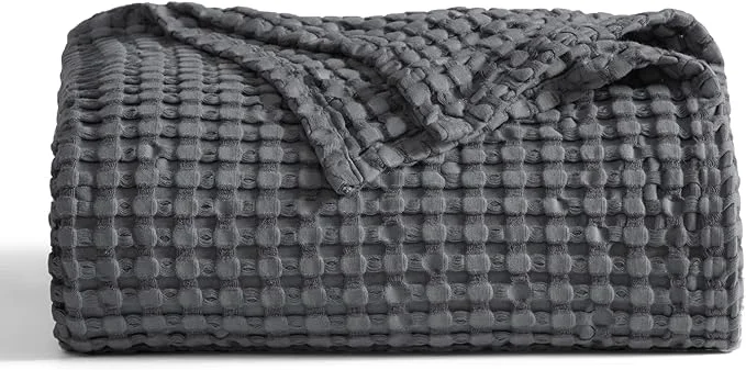 Flexible Bedsure Cooling Cotton Waffle Twin XL Blanket – Lightweight Breathable Blanket of Rayon Derived from Bamboo for Hot Sleepers Luxury Throws for Bed Couch and Sofa Dark Grey 66×90 Inches Reusable