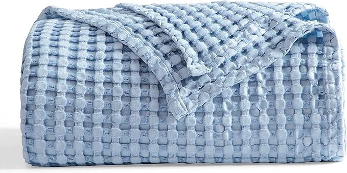 Optimized Bedsure Cooling Cotton Waffle Twin XL Blanket – Lightweight Breathable Blanket of Rayon Derived from Bamboo for Hot Sleepers Luxury Throws for Bed Couch and Sofa Sky Blue 66×90 Inches Official
