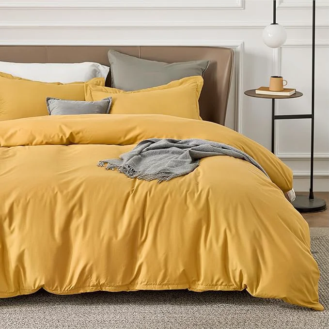 Safe Bedsure Duvet Cover Queen Size – Soft Double Brushed Bedding Set for Kids amp Adults Zipper Closure 3 Pieces Includes 1 Duvet Cover 90 quot x90 quot amp 2 Pillow Shams NO Comforter Golden Yellow Advanced