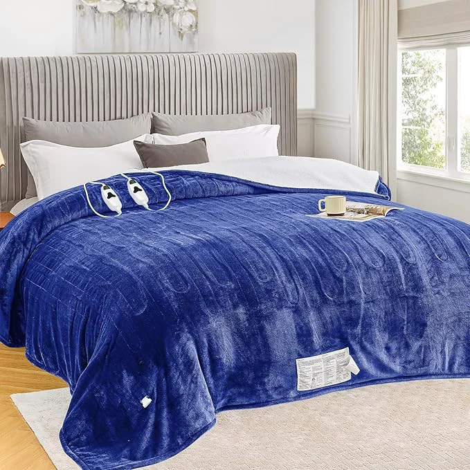 Durable greenoak Heated Blanket Electric Queen Size 84 quot X90 quot Dual Control Heating Blanket with 10 Heat Levels 1 2 4 6 8 Hours Auto-Off Sherpa Soft Warm Christmas Blanket Sea Blue Prestigious