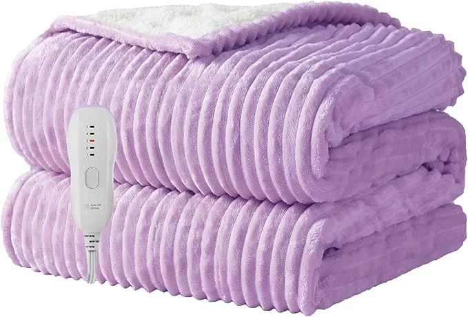 Refined Heated Blanket Electric Blanket Throw 50 X60 -Heating Throw with 5 Heat Settings-3 Hours Auto Off ETL Machine Washable Purple Trendy