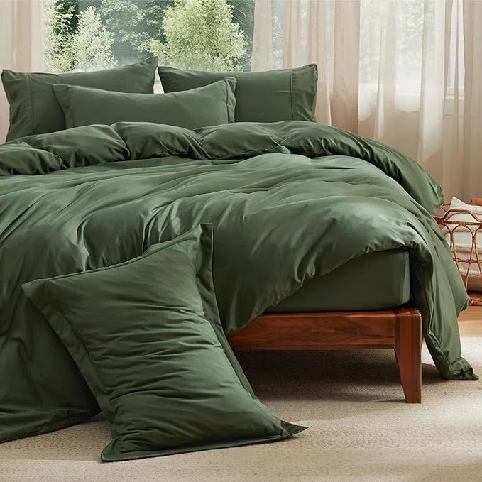 Recyclable Bedsure Duvet Cover with Fitted Sheet King – 6 Pieces Deep Pocket Hotel Luxury Soft Double Brushed Bedding Set 1 Duvet Cover 1 Fitted Sheet 2 Pillow Shams 2 Pillowcases NO Comforter Green Contemporary