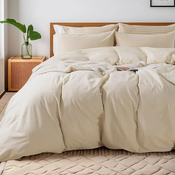 Certified NEXHOME PRO Cotton Duvet Cover Oversized Queen 92 quot x98 quot Linen Look Textured Organic Natural Washed Cotton Duvet Cover 3 Pieces Bedding Set Zipper Closure Breathable No Comforter Exceptional