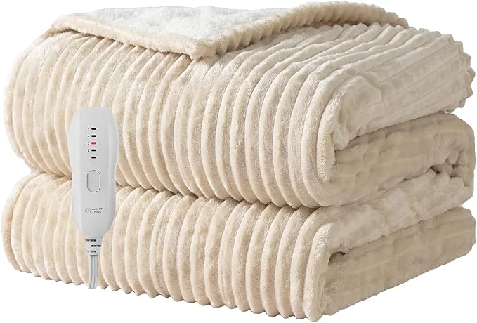 High-Performance Heated Blanket Electric Throw 50 X60 -Heating Blanket with 5 Heat Settings-3 Hours Auto Off ETL Machine Washable Beige Fast