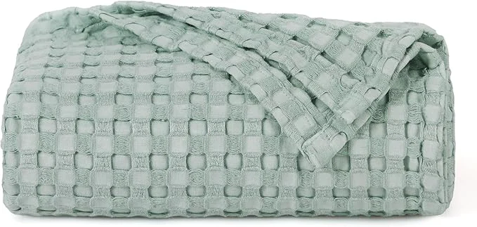 Trendy Bedsure Cooling Cotton Waffle Twin XL Blanket – Lightweight Breathable Blanket of Rayon Derived from Bamboo for Hot Sleepers Luxury Throws for Bed Couch and Sofa Mint Green 66×90 Inches Prestigious