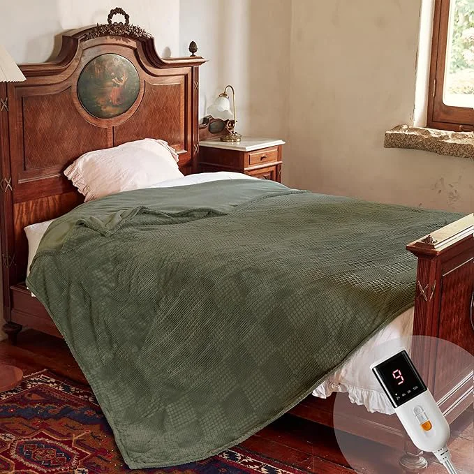 World-Class Electric Blanket Full Size 72 39 39 X84 39 39 – Heated Blanket with Single Control Fast Heating 9 Heating Levels amp 10 Hours Auto Off ETL Machine Washable Gray Green Smart
