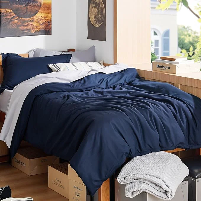 Unique Bedsure Duvet Cover Twin Twin XL Size – Soft Double Brushed Bedding Set for Kids amp Adults Zipper Closure 2 Pieces Includes 1 Duvet Cover 68 quot x90 quot amp 1 Pillow Sham NO Comforter Navy Blue Casual