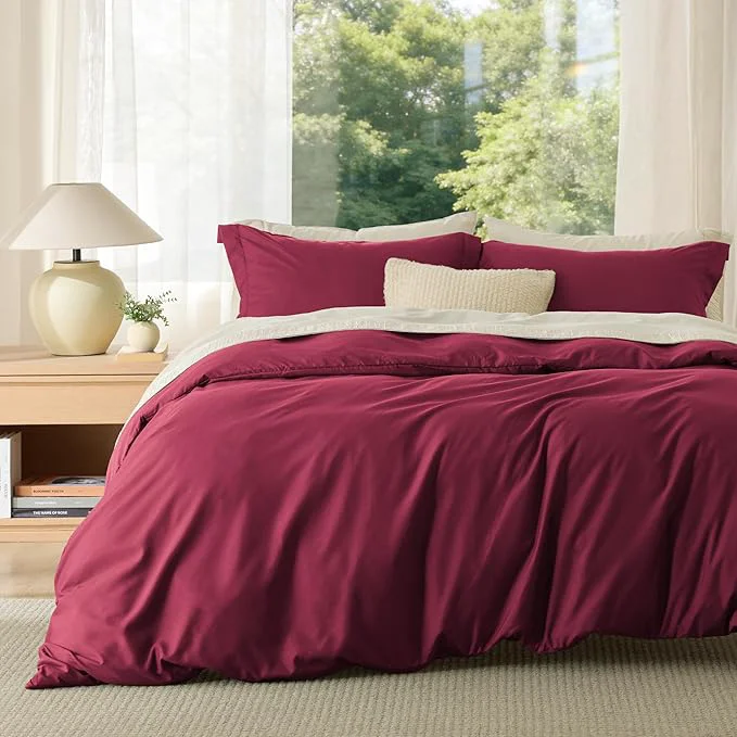 Professional Bedsure Duvet Cover King Size – Soft Double Brushed Bedding Set for Kids amp Adults Zipper Closure 3 Pieces Includes 1 Duvet Cover 104 quot x90 quot amp 2 Pillow Shams NO Comforter Burgundy Red Fine