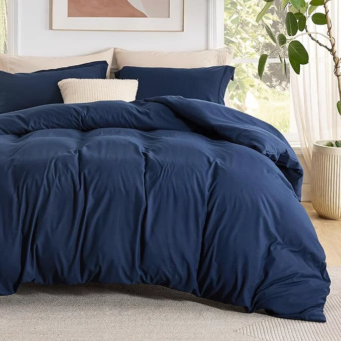 Breathable Bedsure Duvet Cover with Fitted Sheet King – Cooling Deep Pocket Hotel Luxury Soft Double Brushed Bedding Set with Zipper Closure 1 Duvet Cover 1 Fitted Sheet 2 Pillow Shams NO Comforter Blue Premium