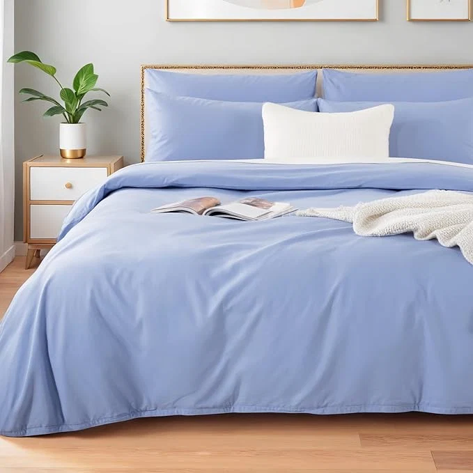 Prestigious NEXHOME PRO King Duvet Cover Set Washed Cotton with Linen-Like Texture Natural Organic Breathable amp Comfortable Includes Home Bedding Set Baby Blue No Comforter 10490 Certified