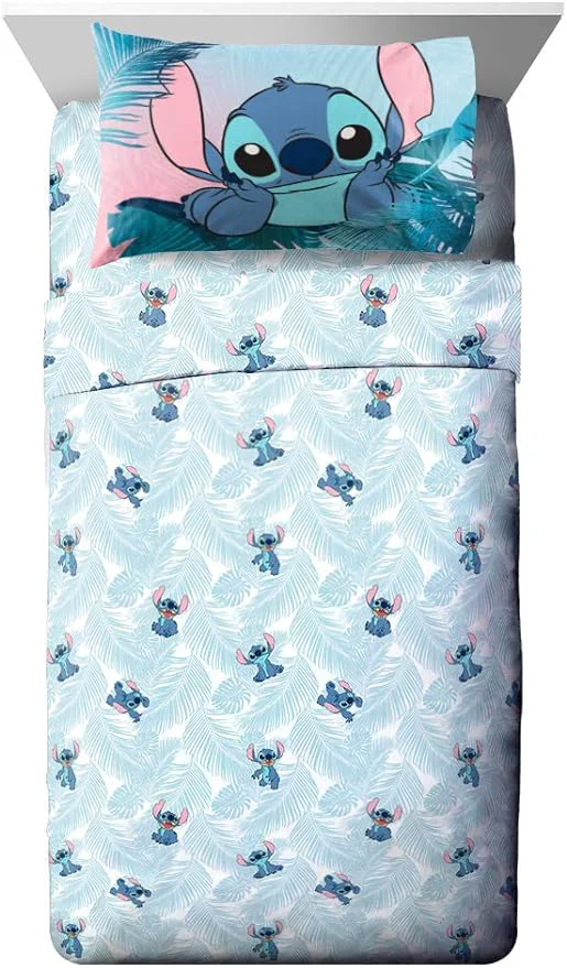 Top-Quality Jay Franco Kids Sheet Set with Fitted Flat Sheets amp Pillow Cover – Ultra-Soft Bedding with Pillowcase for Room Decor Teal – Lilo amp Stitch 4 Piece Queen Long-Lasting
