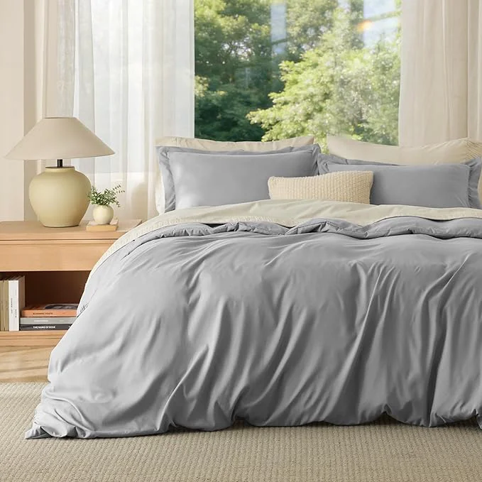 Reusable Bedsure Duvet Cover California King Size – Soft Double Brushed Bedding Set for Kids amp Adults Zipper Closure 3 Pieces Includes 1 Duvet Cover 104 quot x98 quot amp 2 Pillow Shams NO Comforter Grey Green