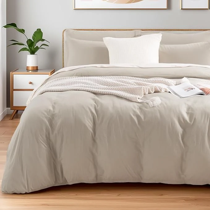 Superior NEXHOME PRO Queen Duvet Cover Set – Organic Cotton with Washed Feel amp Linen-Like Texture Comfortable amp Breathable Home Bedding Set Light Linen No Comforter World-Class