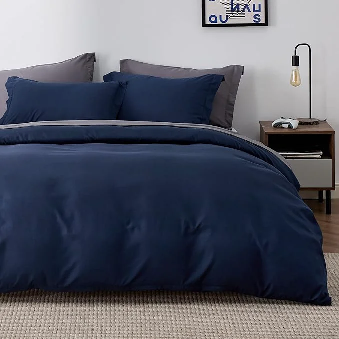 Bedsure Duvet Cover Full Size – Soft Double Brushed Bedding Set for Kids amp Adults Zipper Closure 3 Pieces Includes 1 Duvet Cover 80 quot x90 quot amp 2 Pillow Shams NO Comforter Navy Blue Convenient
