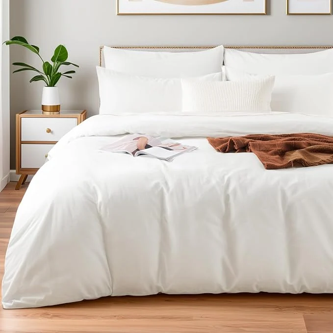 Convenient NEXHOME PRO Cotton Duvet Cover Kids Twin Size Linen Look White Organic Natural Washed Cotton Duvet Cover Set 2 Pieces Bedding Set with Zipper Closure and Corner Ties Breathable No Comforter Healthy