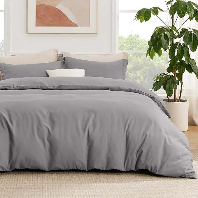 Authentic Bedsure Duvet Cover with Fitted Sheet Queen – Cooling Deep Pocket Hotel Luxury Soft Double Brushed Bedding Set with Zipper Closure 1 Duvet Cover 1 Fitted Sheet 2 Pillow Shams NO Comforter Grey High-Performance