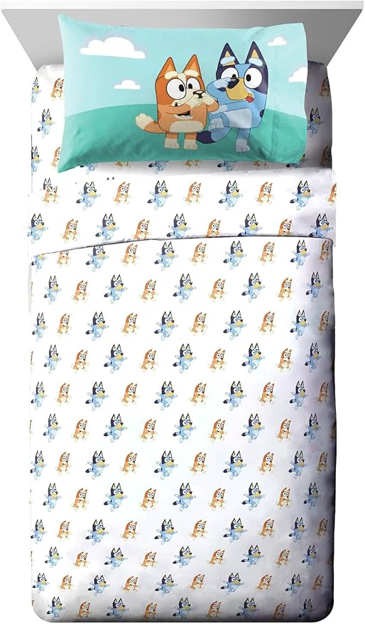 Stylish Jay Franco Kids Sheet Set with Fitted Flat Sheets amp Pillow Cover – Ultra-Soft Bedding with Pillowcase for Room Decor White – Bluey 3 Piece Twin Casual