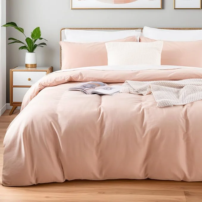 Practical NEXHOME PRO Duvet Cover Set Kids Twin Size Linen Feel Textured Organic Natural Washed Cotton Duvet Cover 2 Pieces Bedding Set with Zipper Closure Breathable Dusty Pink No Comforter Innovative