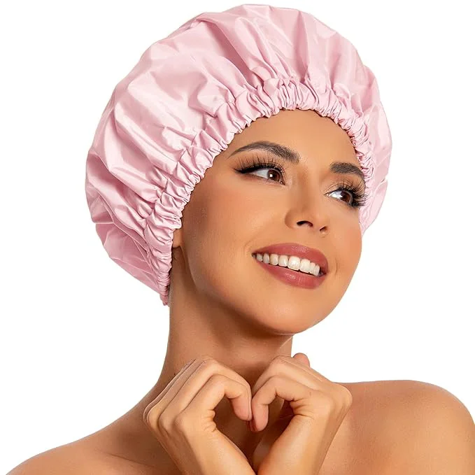 Elite Reusable Shower Cap for Women Large Waterproof Shower Bonnet Washable Elastic Classic