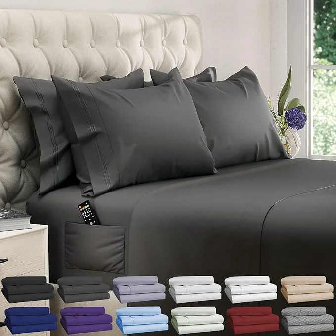 Superior DREAMCARE King Size Sheets Set – 6 pcs Cooling Bed Sheets – up to 21 Deep Pocket King Sheet Set – 2500 Supreme Collection – Extra Soft Brushed Microfiber Hotel Luxury with Side Pocket – Gray Lightweight