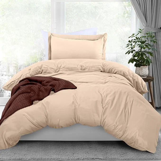 Classic Utopia Bedding Duvet Cover Twin Size – 2 Piece with Zipper Closure – 1 Comforter Cover 68X90 Inches amp 1 Pillow Sham 20X26 Inches Beige Comforter Not Included Powerful