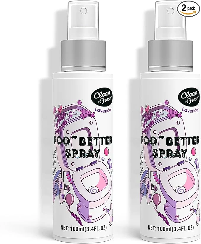 Powerful Clean-n-Fresh Toilet Spray for Poop Lavender 6.8 Fl.Oz Air Freshener Bathroom Detailed