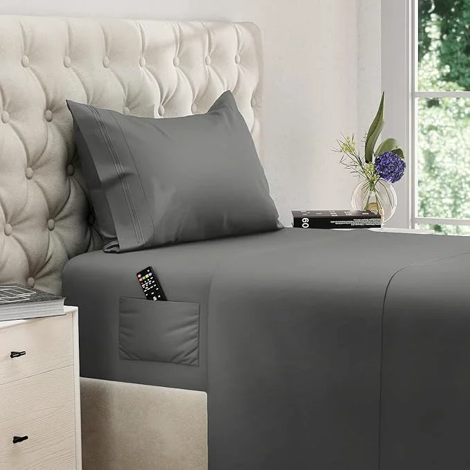 First-Class DREAMCARE Twin XL Sheet Sets – 3pcs Cooling Sheets – up to 21 Extra Deep Pocket Twin XL Sheets Set – Hotel Luxury Sheets amp Pillowcases – Superior Softness Fine Microfiber with Side Pocket –DGray Enhanced
