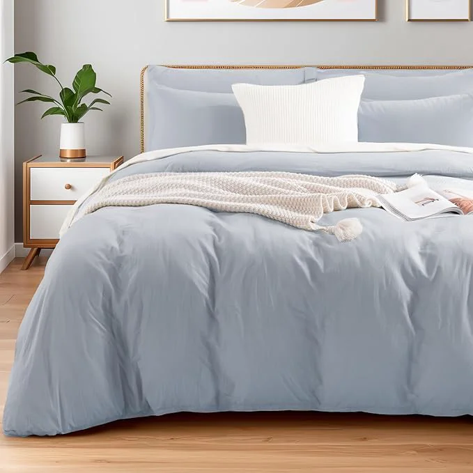 Safe NEXHOME PRO Full Duvet Cover Set Washed Cotton with Linen-Like Texture Natural Organic Breathable amp Comfortable Includes Home Bedding Set Cornflower Blue No Comforter 80 quot x90 quot Fashionable