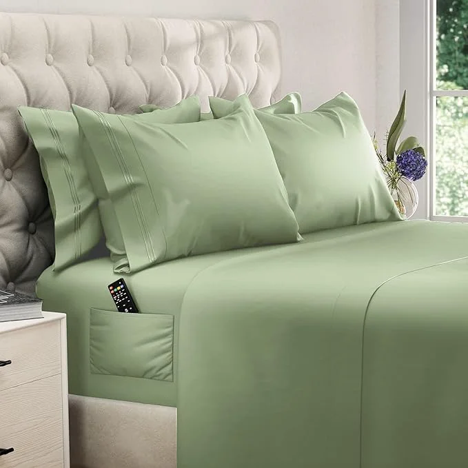 Environmentally Friendly DREAMCARE Queen Sheet Set – 6 pcs Cooling Bed Sheets – up to 15 Deep Sheets Queen Size Bed Set – 2500 Supreme Collection – Extra Soft Brushed Microfiber Hotel Luxury with Side Pocket –Sage Green