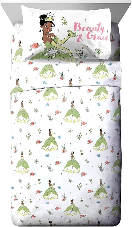 Reliable Jay Franco Kids Sheet Cartoon Set with Fitted Flat Sheets amp Pillow Cover – Ultra-Soft Bedding with Pillowcase for Room Decor White – Tiana 3 Piece Twin Trendy