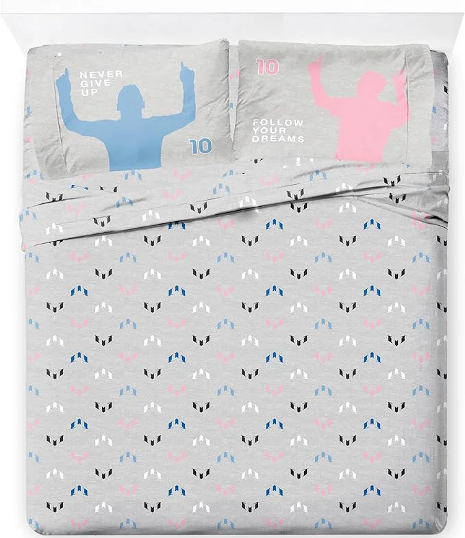 Proven Jay Franco Kids Sheet Set with Fitted Flat Sheets amp Pillow Cover – Ultra-Soft Bedding with Pillowcase for Room Decor Grey – Messi 4 Piece Full High-Quality