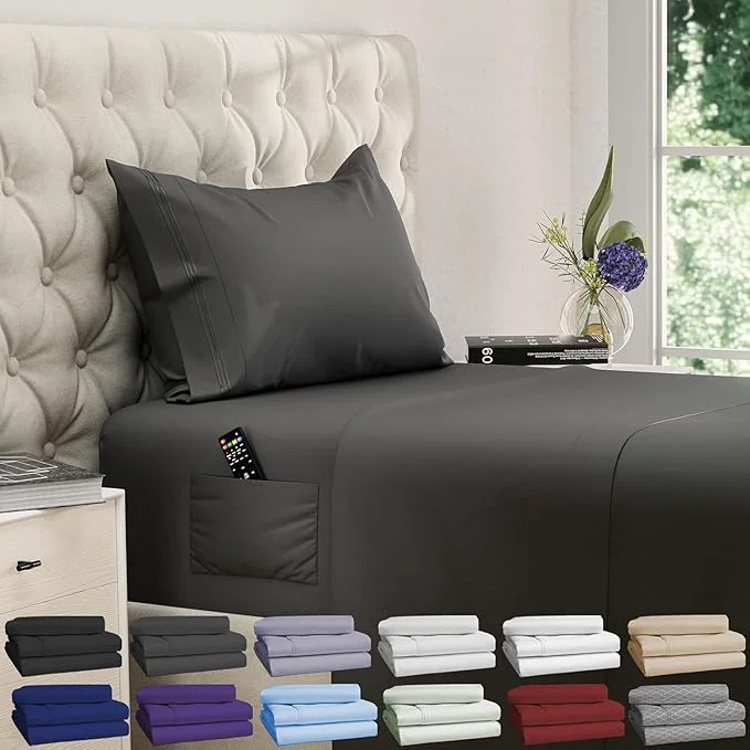 Prestigious DREAMCARE Twin Sheets Set – 3pcs Cooling Sheets – up to 15 Deep Pocket Twin Sheet Set – Hotel Luxury Sheets amp Pillowcases – Superior Softness Fine Microfiber with Side Pocket – Gray
