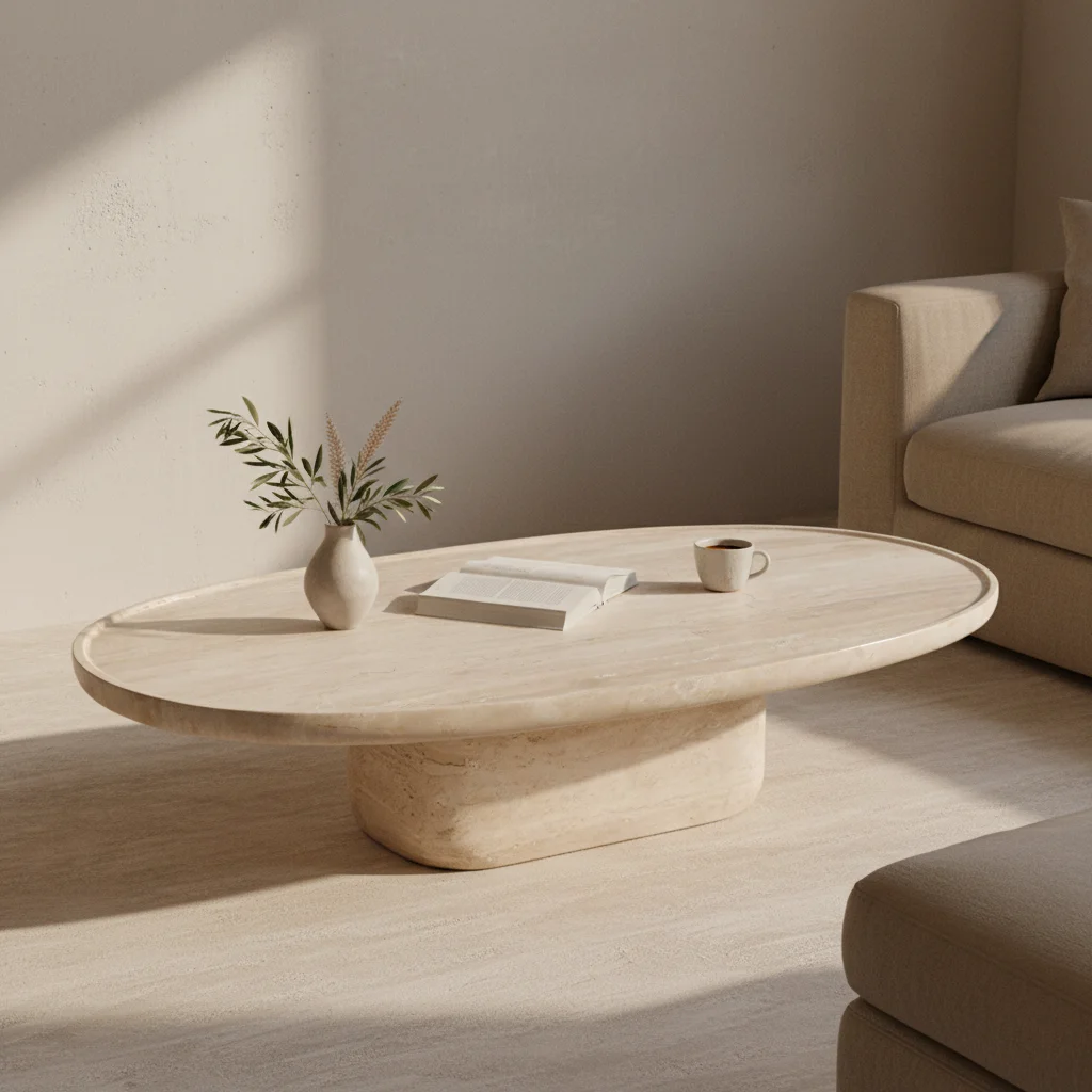 High-Quality Travertin oval shape coffee table upper edge Environmentally Friendly