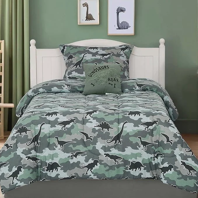 Stylish Twin Comforter Set for Boys-3 Pieces Dinosaur Glow in the Dark Twin Bedding Sets for Kids 1 Comforter 1 Sham and 1 Decor Pillow High-Grade