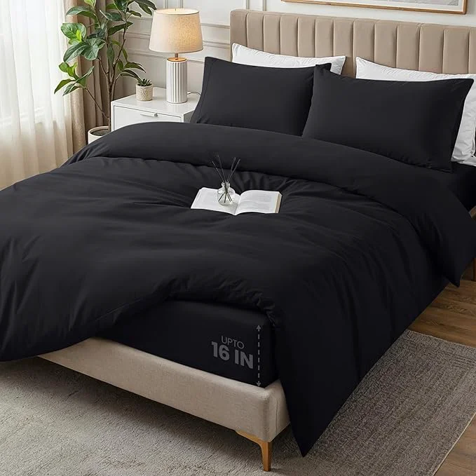 Pure Utopia Bedding Duvet Cover King with Fitted Sheet 78×80 – 2 Pillow Case King – All Season Luxury Bed in a Bag with Zippered Duvet Cover – No Comforter Black Powerful