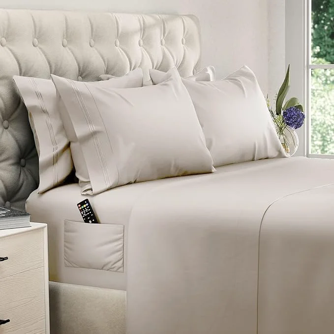 Reliable DREAMCARE King Size Sheets Set – 6 pcs Cooling Bed Sheets – up to 15 Deep Pocket King Sheet Set – 2500 Supreme Collection – Extra Soft Brushed Microfiber Hotel Luxury with Side Pocket – Beige Top-Quality