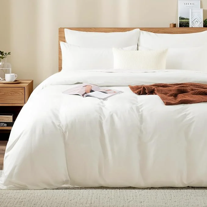 Stylish NEXHOME PRO King Duvet Cover Set – Organic Cotton with Washed Feel amp Linen-Like Texture Comfortable amp Breathable Home Bedding Set Bright White No Comforter 10490 Flexible