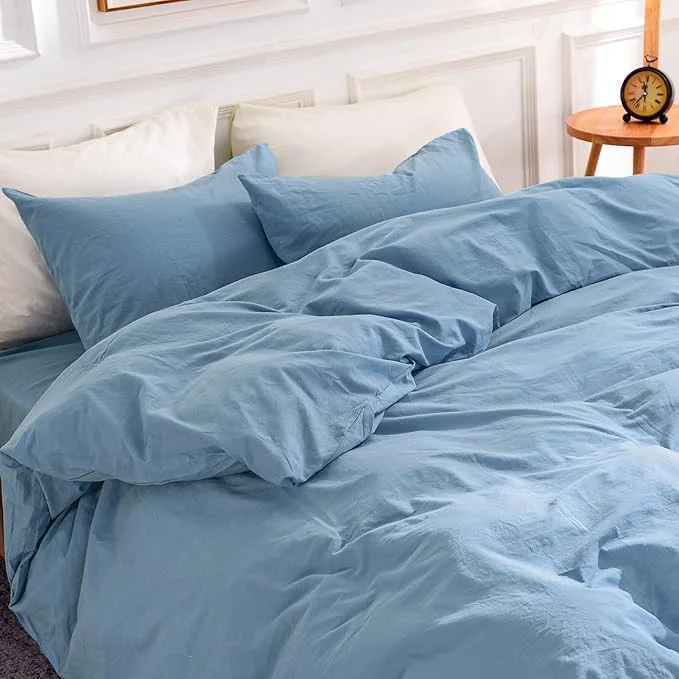 Versatile NEXHOME PRO Duvet Cover Set Washed Cotton California Kingn 104 quot x98 quot Organic Natural Linen Look Textured 3 Pieces Bedding Set Blue with Zipper Closure amp Corner Ties Breathable No Comforter Flexible