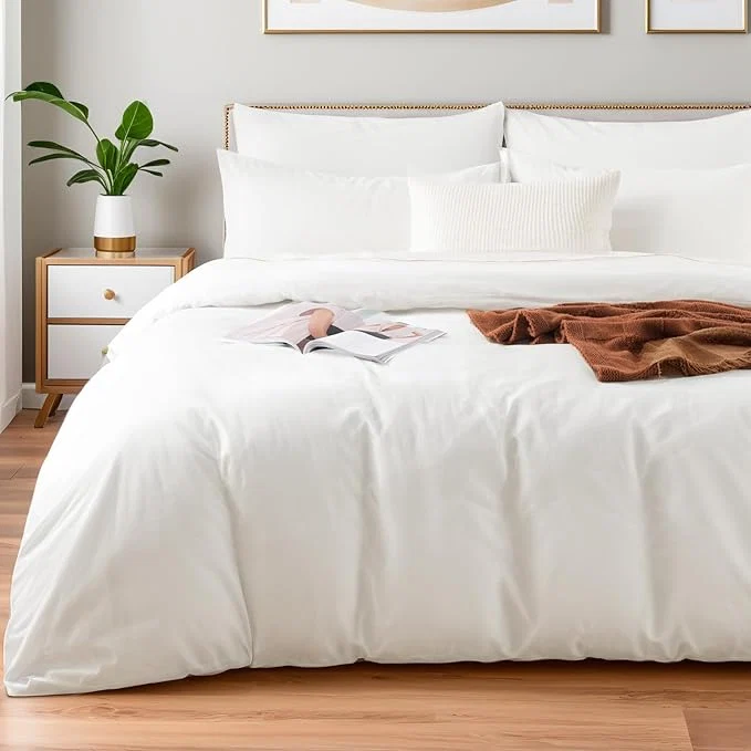 Certified NEXHOME PRO Duvet Cover Set Oversized Queen 98 quot x98 quot Linen Look Textured White Organic Natural Washed Cotton Duvet Cover 3 Pieces Bedding Set Zipper Closure Breathable Soft No Comforter High-Quality