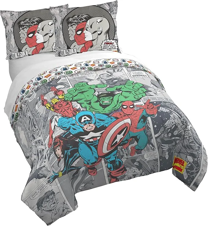 Authentic Jay Franco Kids Duvet Cover Set – 3 Piece Super Soft Bedding with Sham Pillowcase Cover ONLY Comforter Not Included Grey – Marvel Comics Full Fashionable
