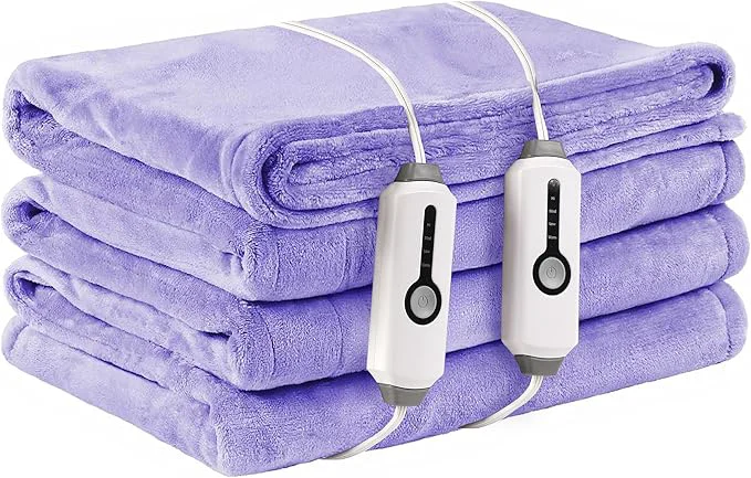 Traditional Electric Heated Blanket King Size 90 quot ×100 quot Comfortable amp Luxurious Flannel 4 Heating Levels amp 10 H Auto Shut Off Light Purple Reusable