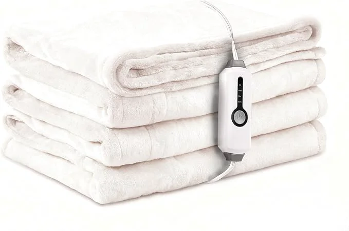 Elite Electric Heated Blanket Throw Size 50 quot ×60 quot Breathable amp Luxurious Flannel Soft Warm Gift with Over-Heat Protection 4 Heating Levels amp 3 H Auto Shut Off Machine Washable White Next-Generation