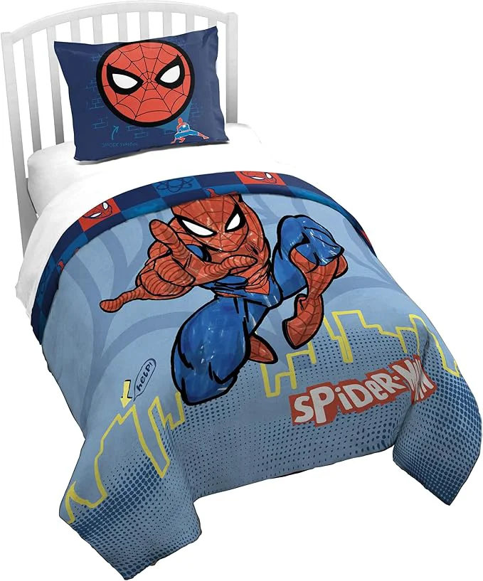 Exceptional Jay Franco Kids Duvet Cover Set – 2 Piece Super Soft Bedding with Sham Pillowcase Cover ONLY Comforter Not Included Blue – Spiderman Twin Solid