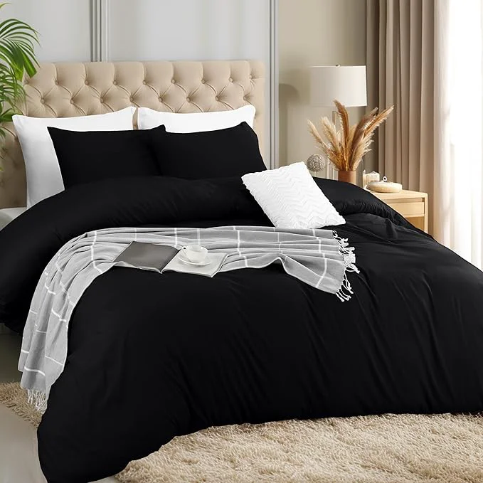 Unique Utopia Bedding Duvet Cover Set with Pillowcases – 3 Pieces Bedding Duvet Cover with Zipper Closure – 1 Duvet Cover with 2 Pillowcases – Soft Brushed Microfiber Full Black Elegant